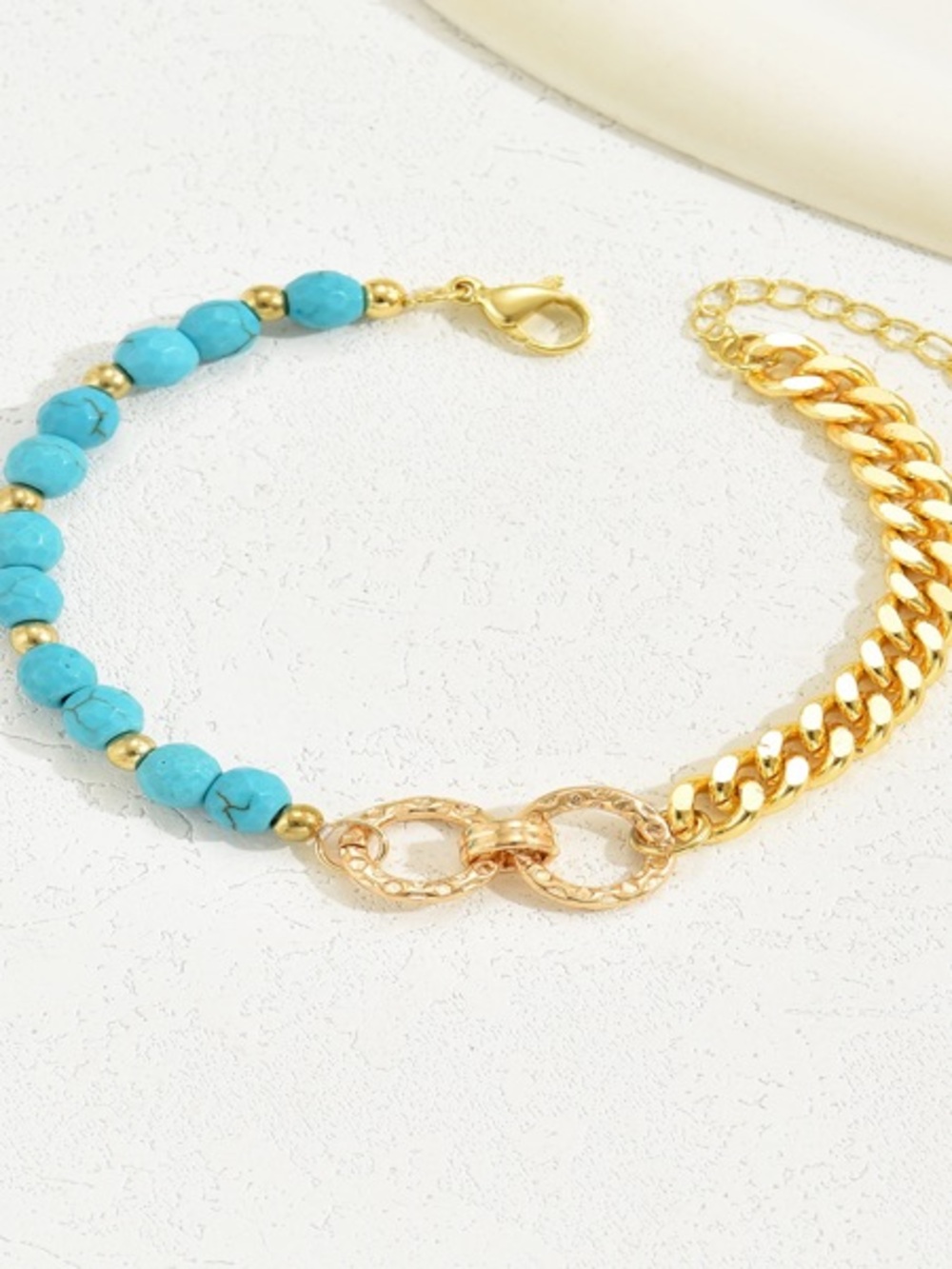 Gold Chain and Turquoise Bead Bracelet - Stylish Women’s Jewelry